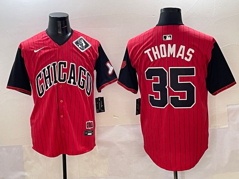 Men Chicago White Sox #35 Thomas Red Stripe Joint Name 2025 Nike MLB Jersey style 8